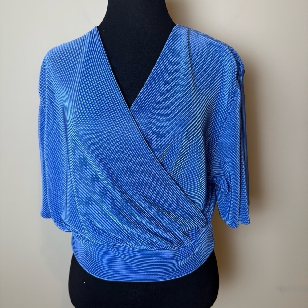 Ellison Blue Wrap Fitted 3/4 Sleeve Blouse